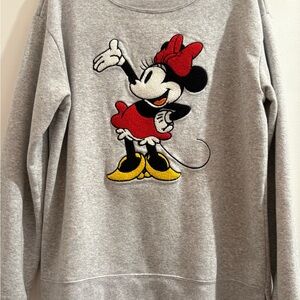 Disney Gray Heather Minnie Mouse Embroidered Pullover Sweatshirt Women's XL